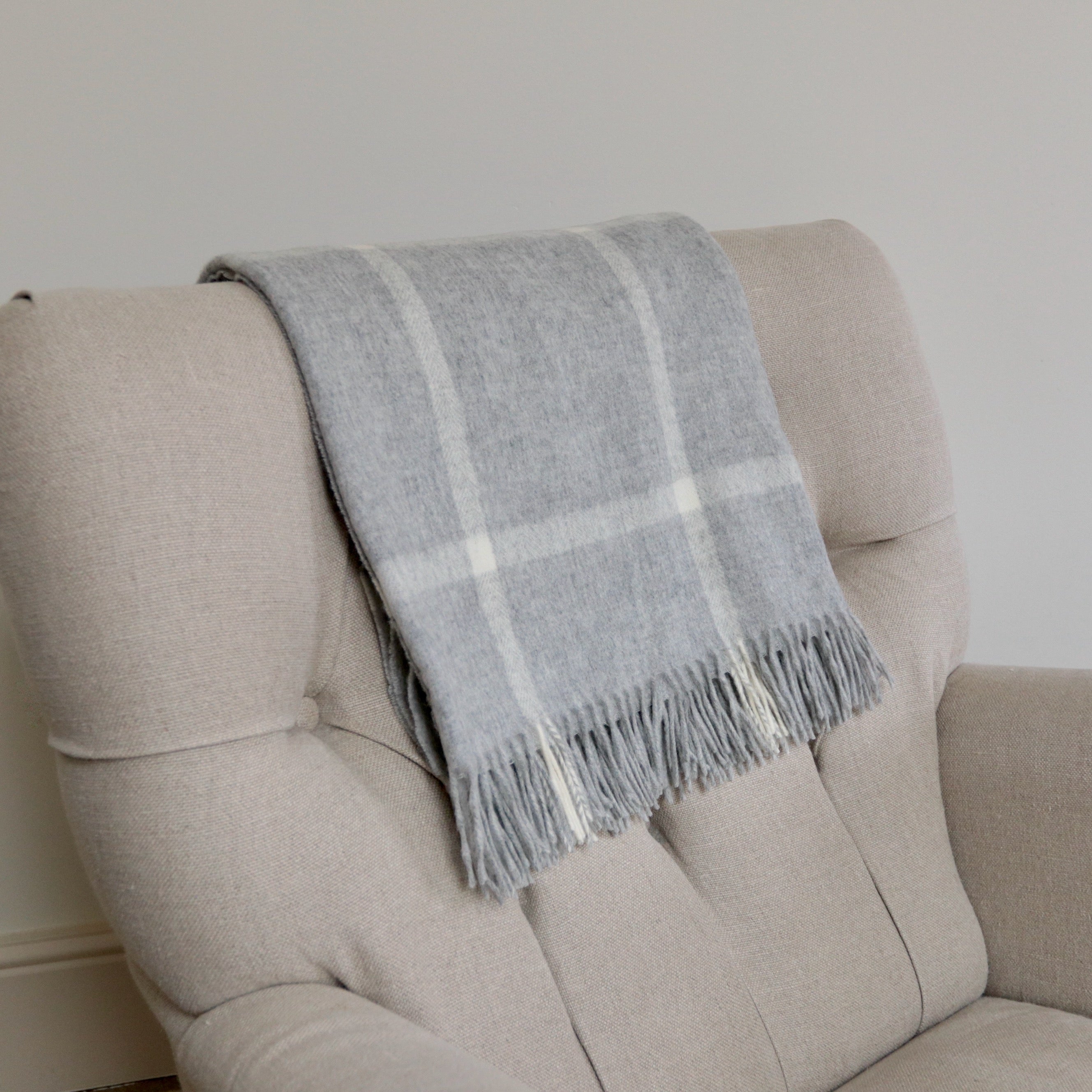 Grey Windowpane Merino Throw