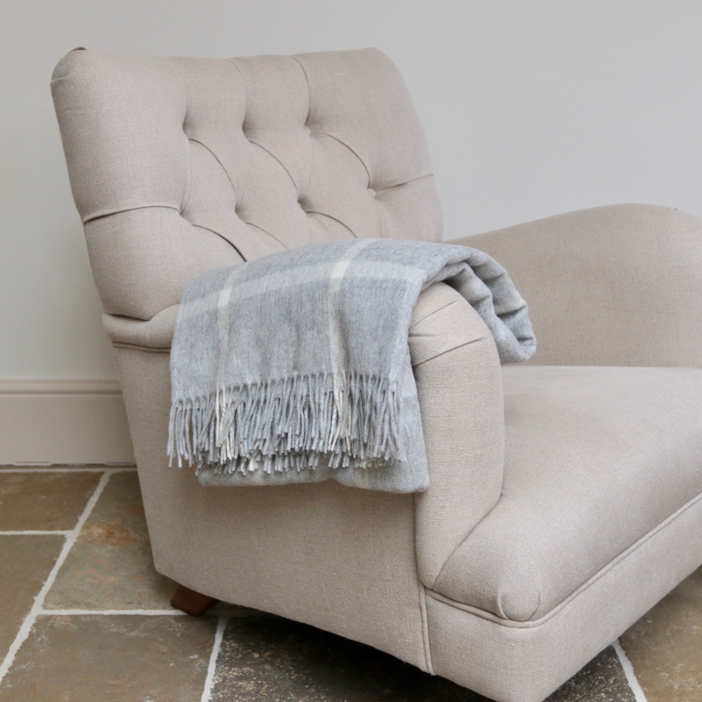 Grey Windowpane Merino Throw