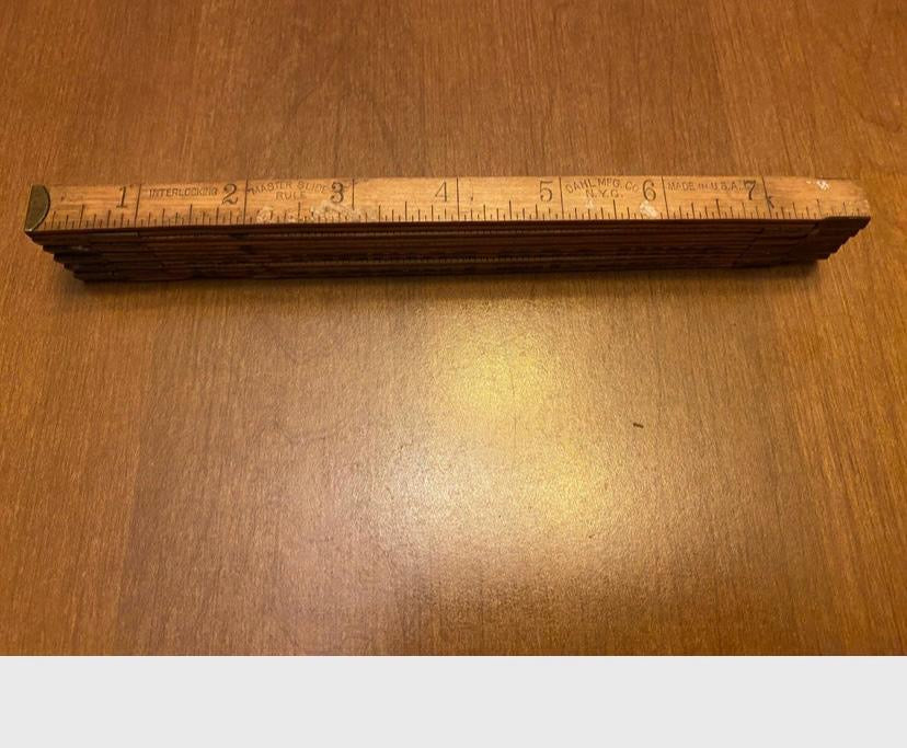 Vintage Wooden & Brass Lumber Ruler