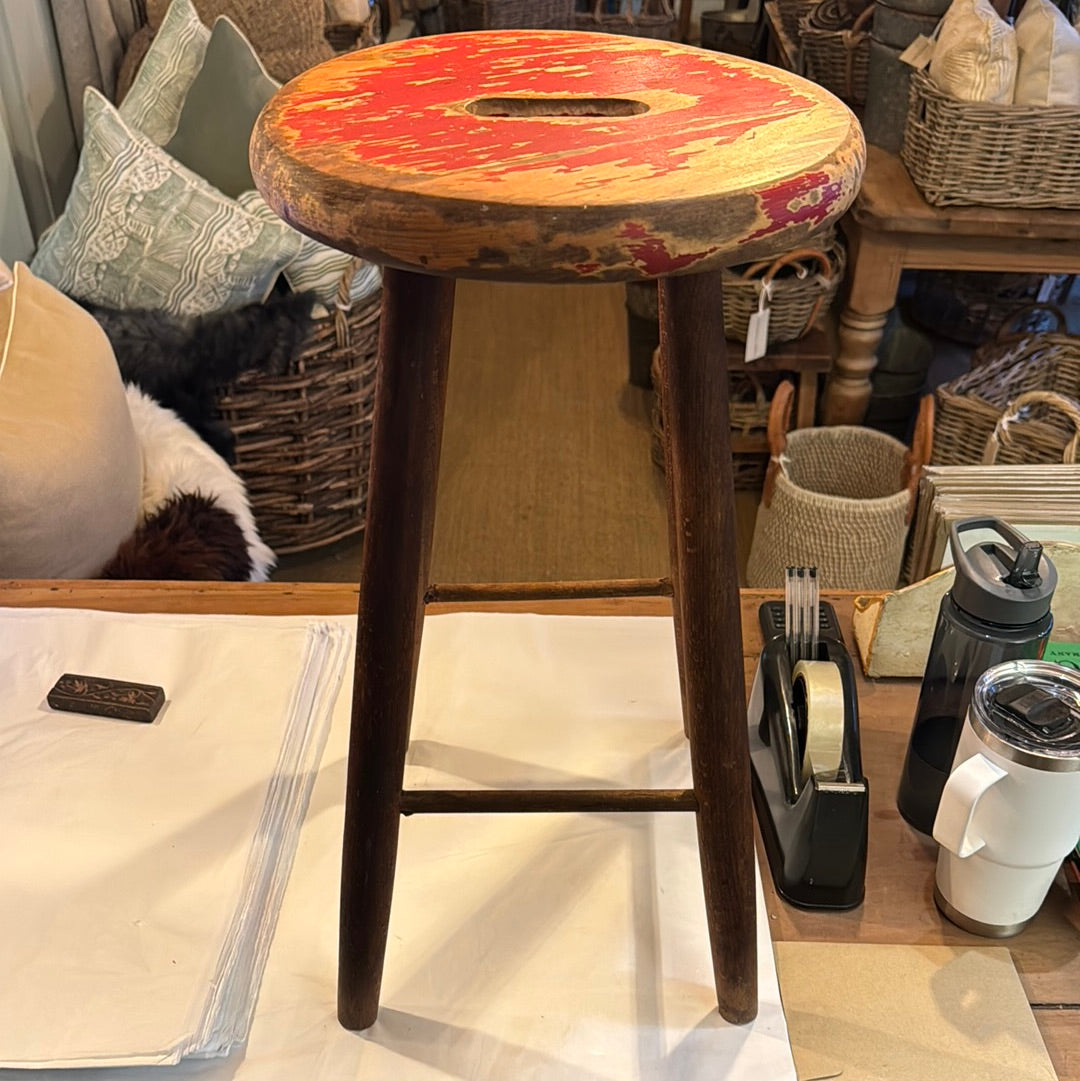 Rustic Red Painted Stool