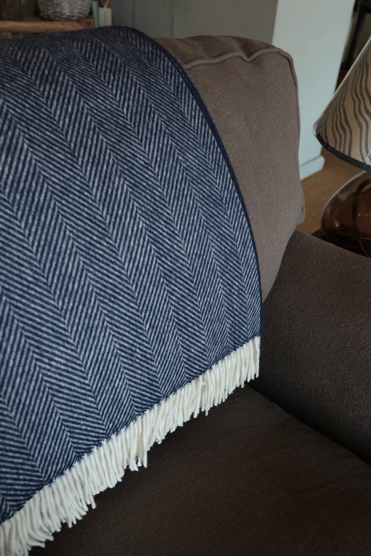 Navy Herringbone Merino Throw