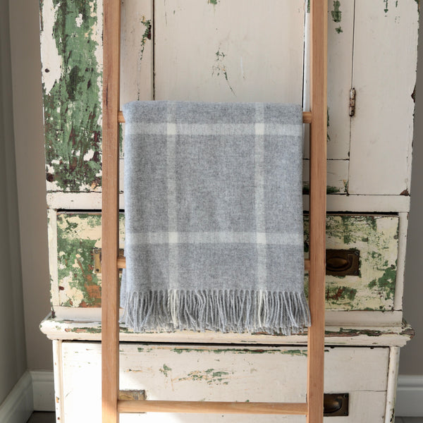 Grey Windowpane Merino Throw