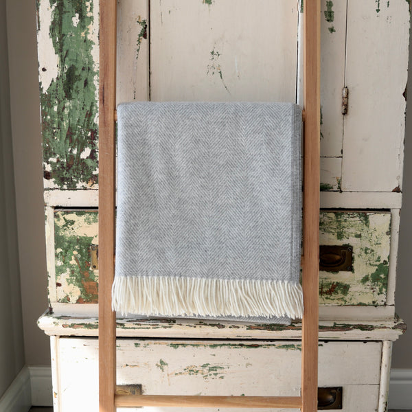 Grey Merino Herringbone Throw