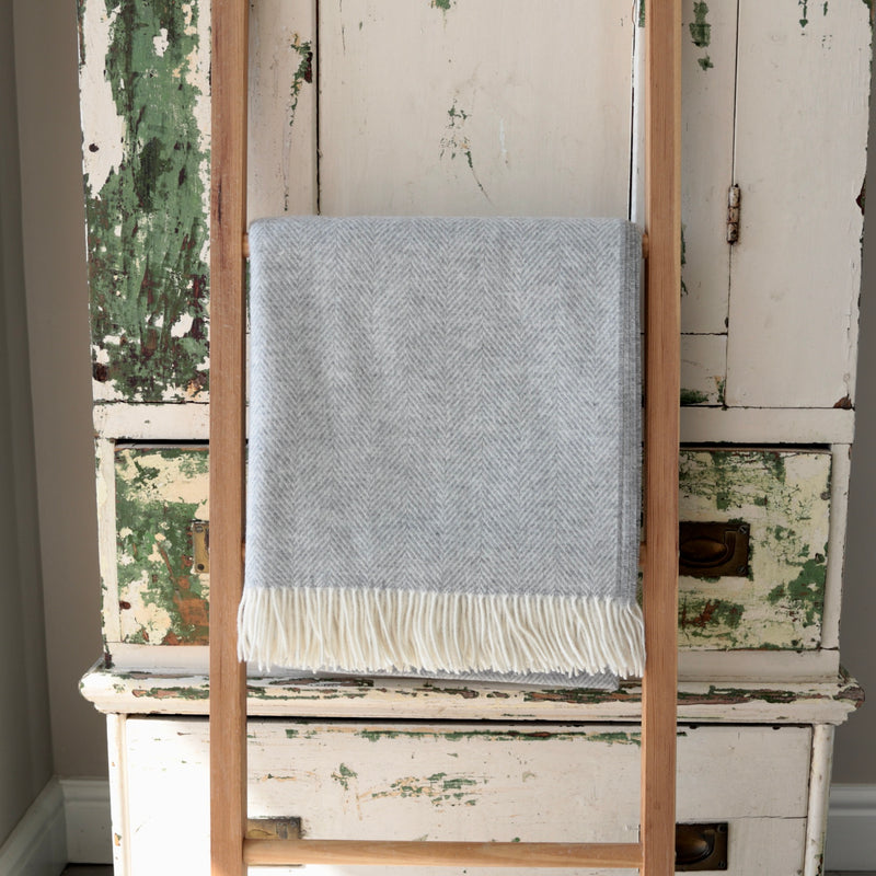 Grey Merino Herringbone Throw