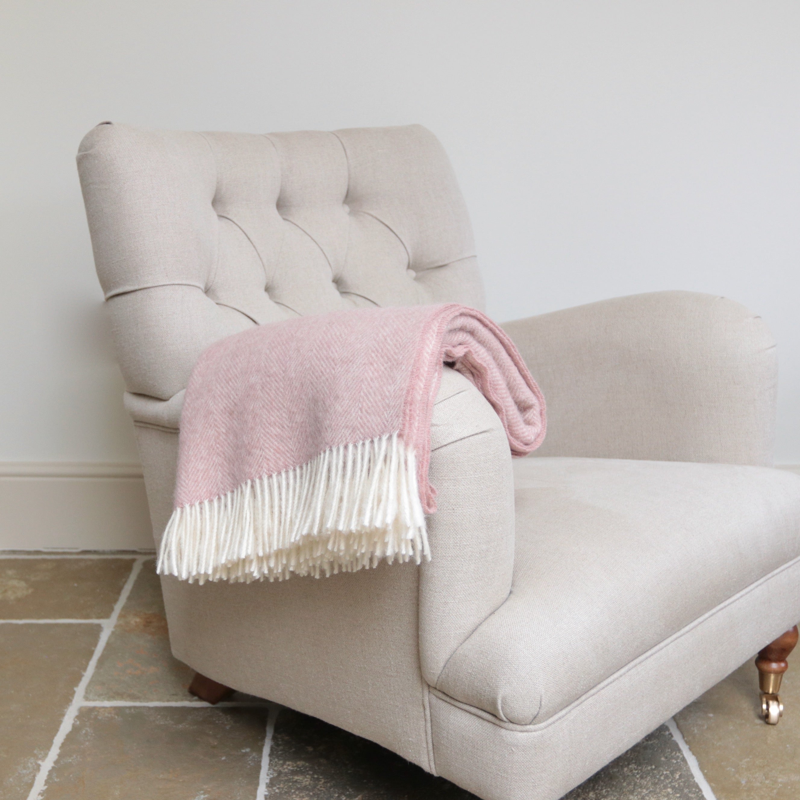 Pink Herringbone Merino Throw