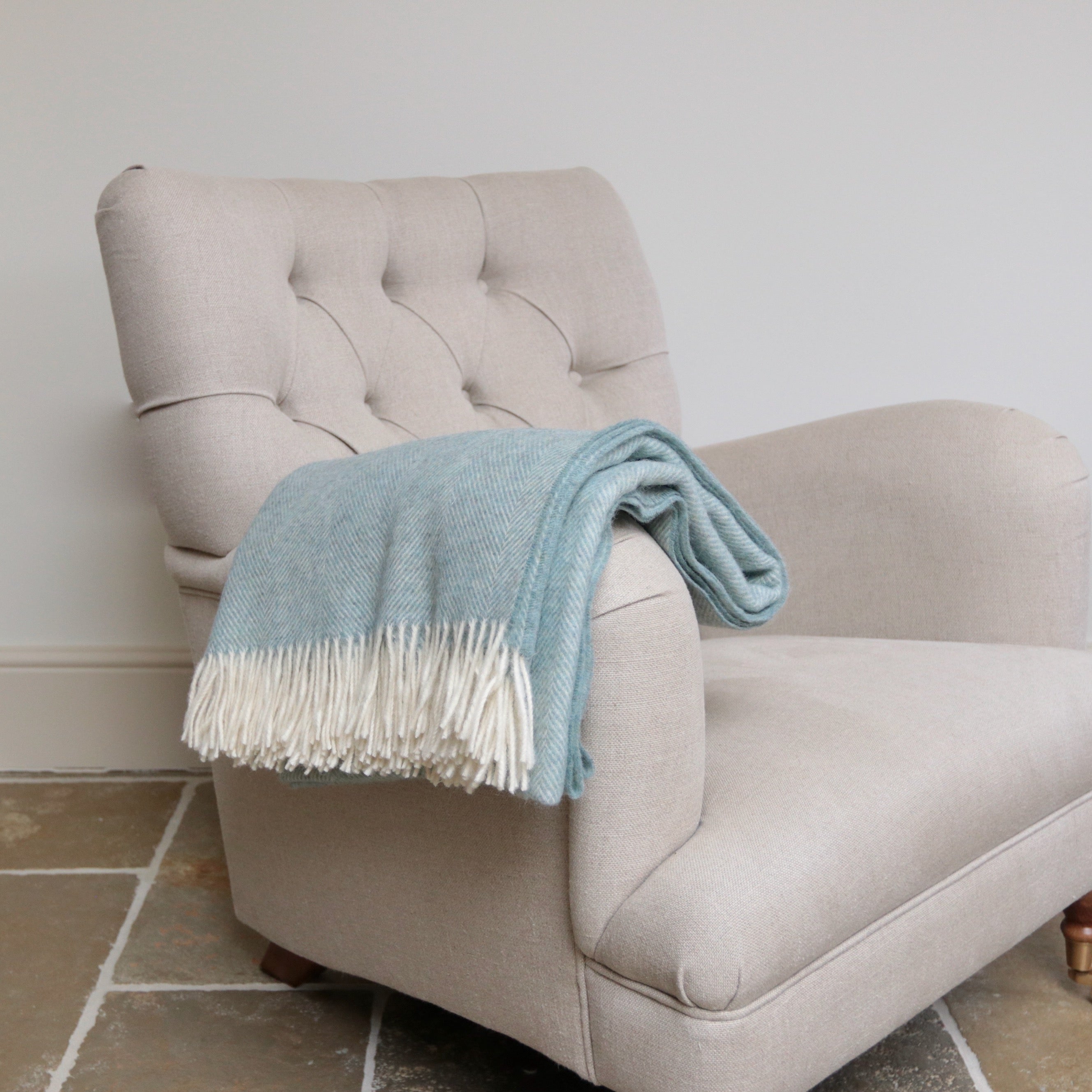 Duck Egg Blue Herringbone Shetland Throw