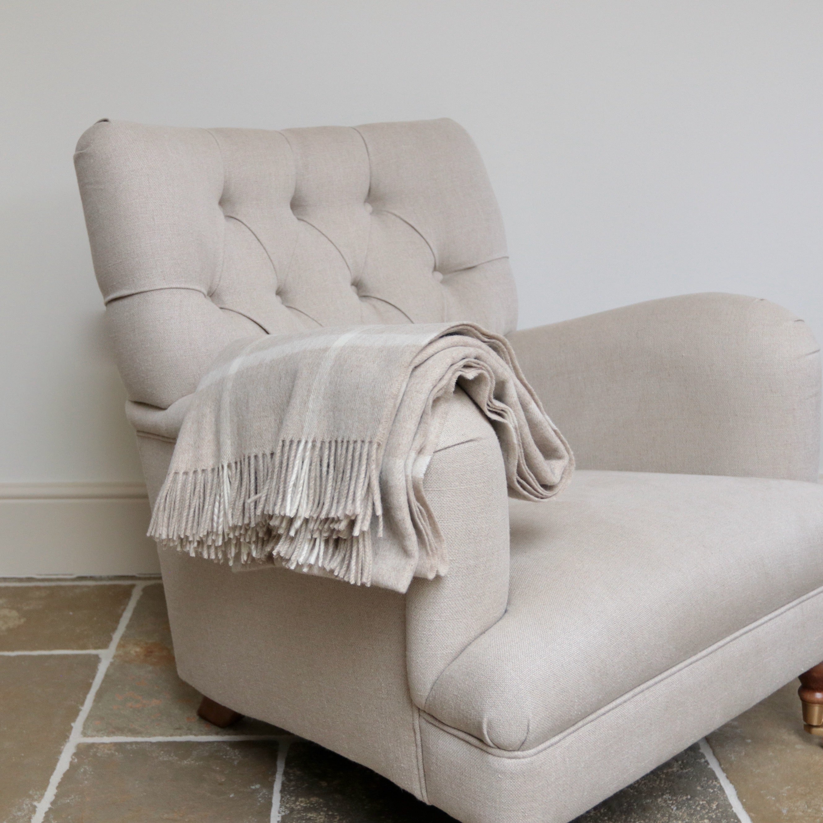 Beige Windowpane Merino Throw