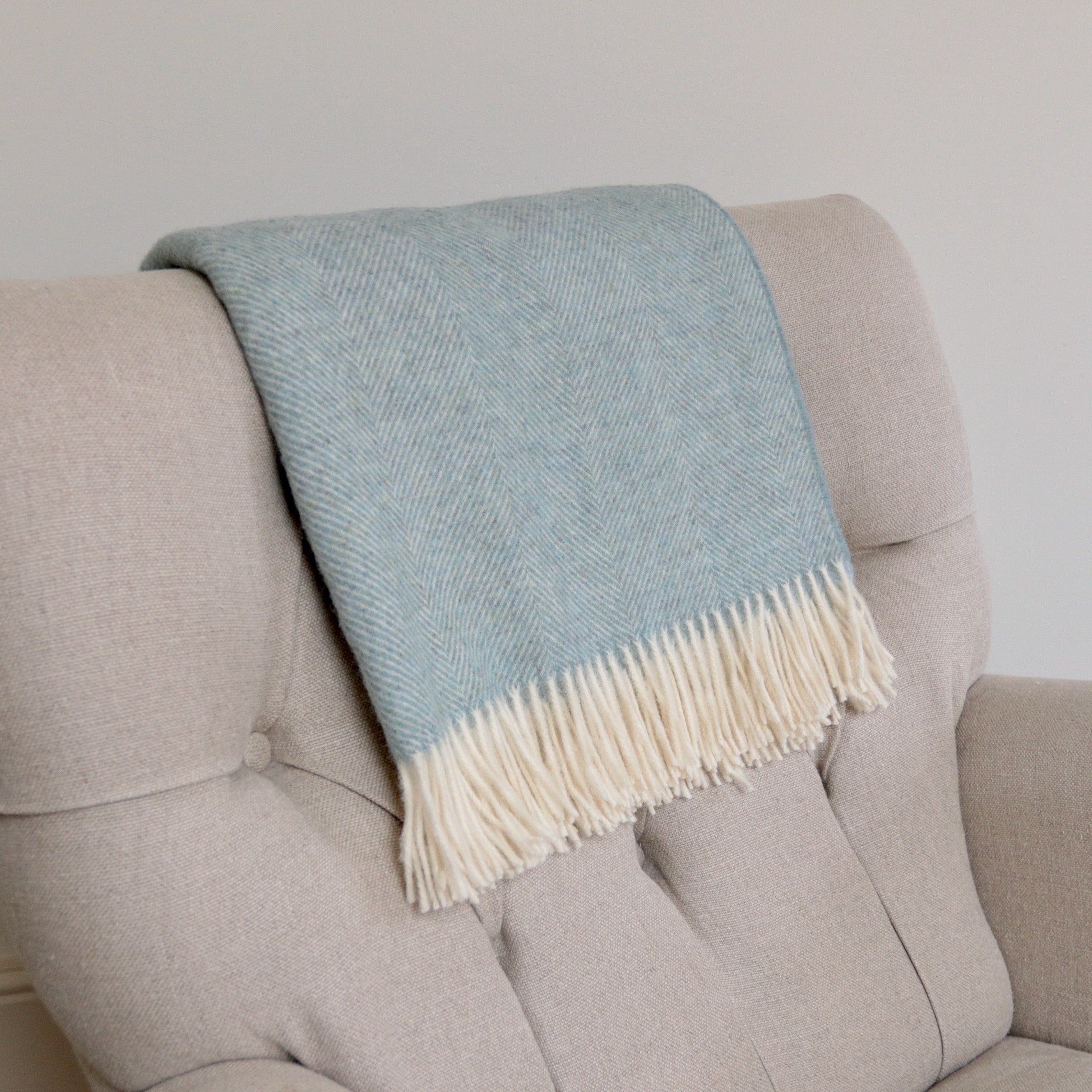 Duck Egg Blue Herringbone Shetland Throw