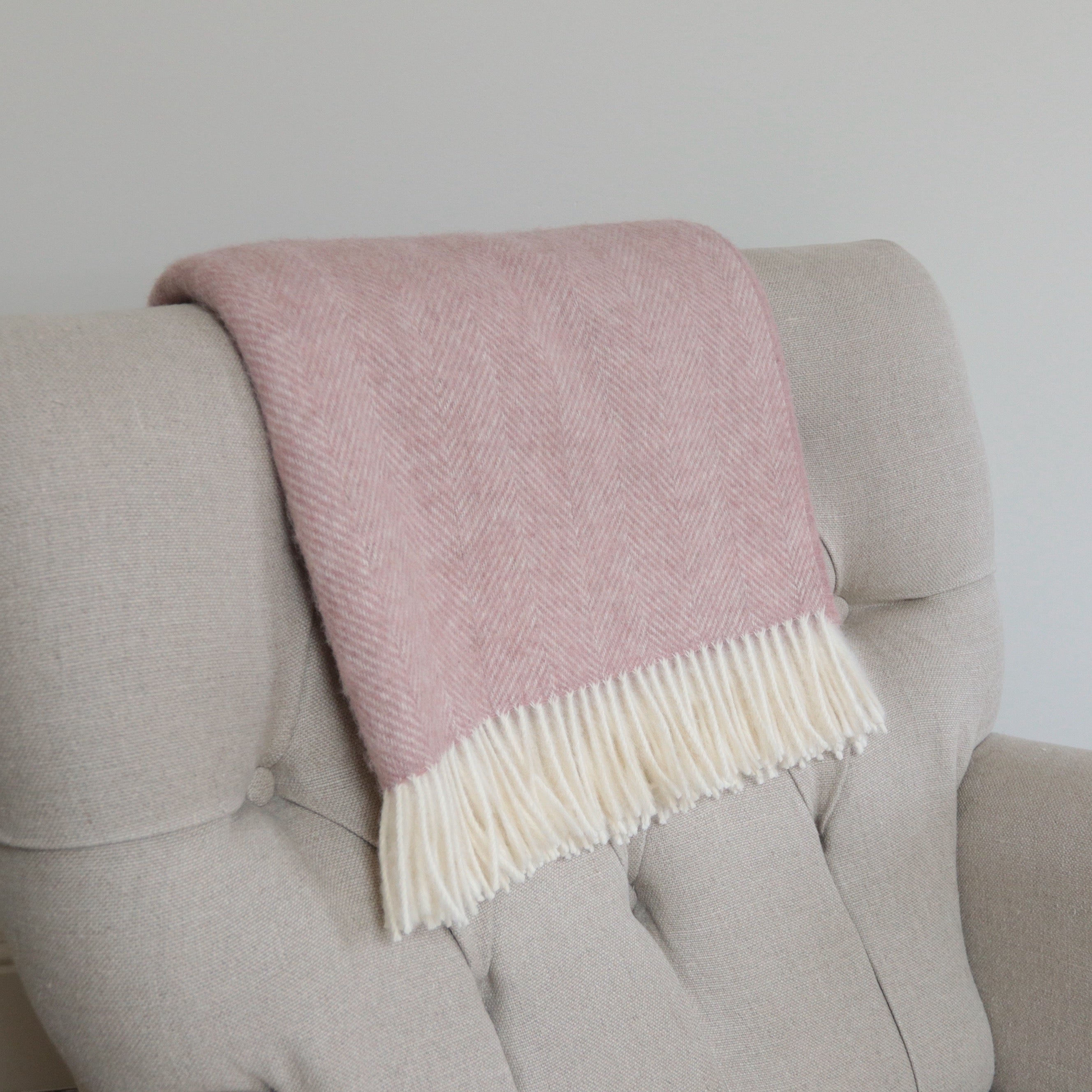 Pink Herringbone Merino Throw